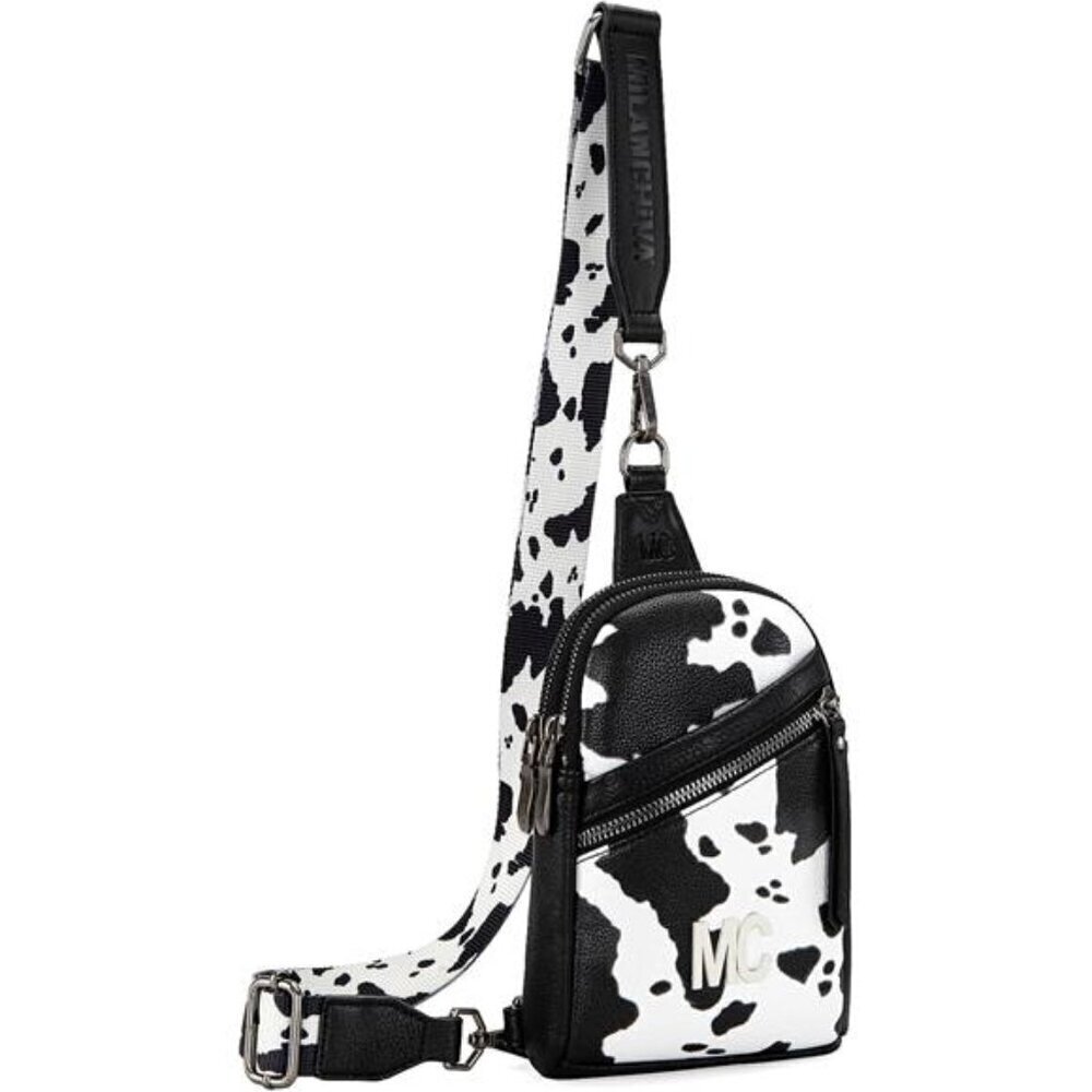 Cow Print Crossbody Mini Bag with Adjustable Strap and Zipper Pockets